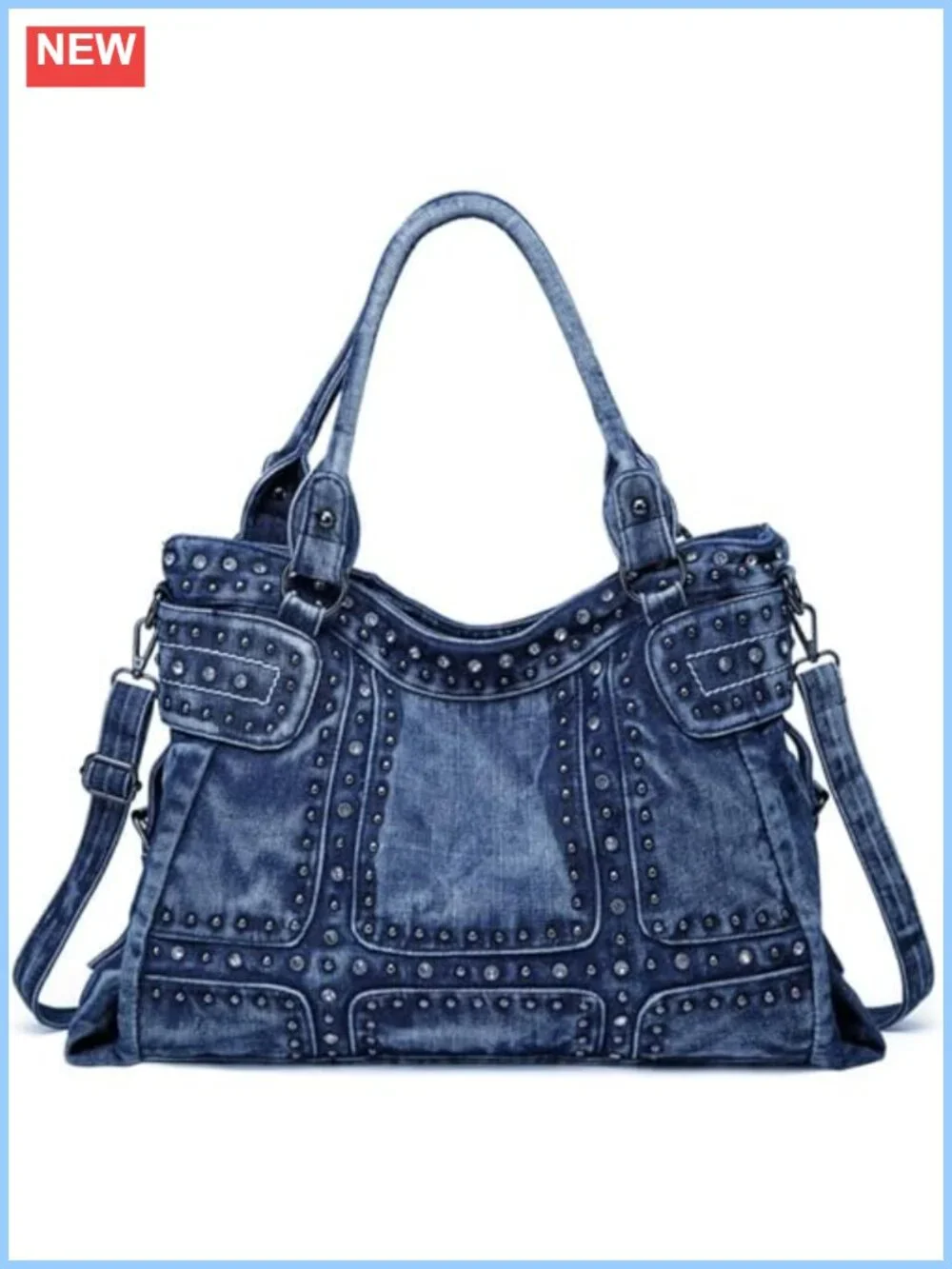 Designer Denim Hobo Tote Bag Crossbody Shoulder Purse Washed Denim Handbag